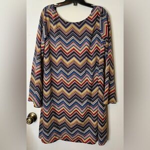 Molly Bracken Women Round Neck Long Sleeves Multicolor Striped Mini Dress Size M